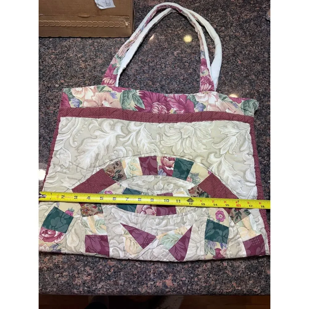 Vintage Handmade Quilted Double Ring Pattern Tote Bag 18